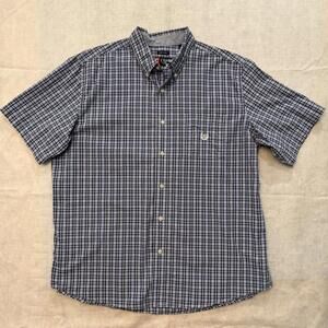 Chaps Men's 2XL Blue White Plaid Short Sleeve Easy Care Button Down Shirt